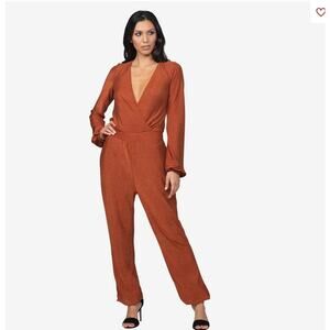 NWOT Bebe Copper Shimmer Jumpsuit Pant Suit W/ Pockets SIZE S